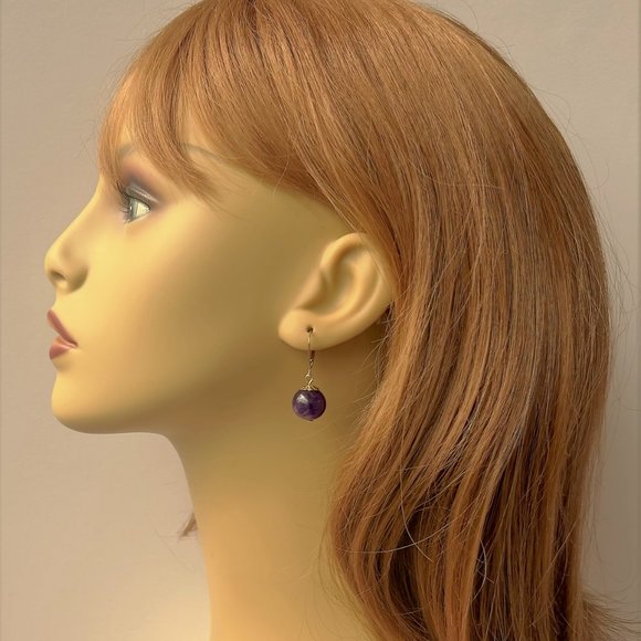 Purple Amethyst Earrings 14K Gold Filled Leverbacks for Women Handmade in USA - Picture 3 of 4